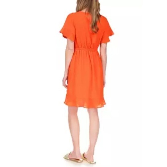 Michael Kors Wrap Dress Ruffle Orange Sparkle V-Neck Flared Sleeve S NWT $165 - Picture 2 of 13